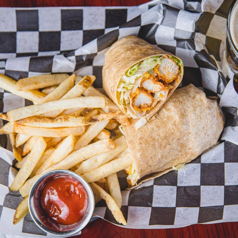 Official Wurst Haus wrap and fries, not a current availability guarantee